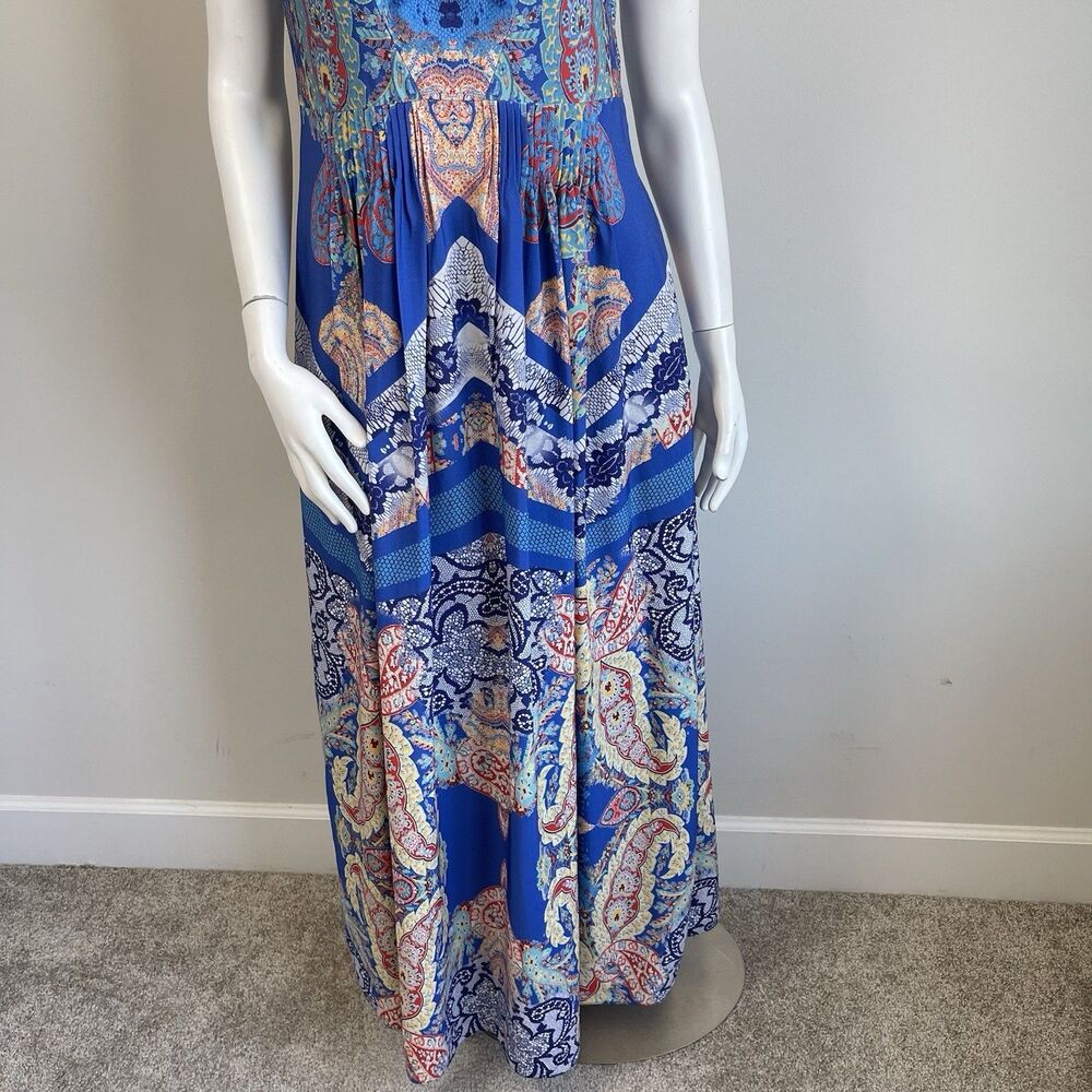 Anthropologie Ranna Gill Boteh Jewel Neckline Maxi Dress 6 Pleated Flowy Party - Picture 4 of 15